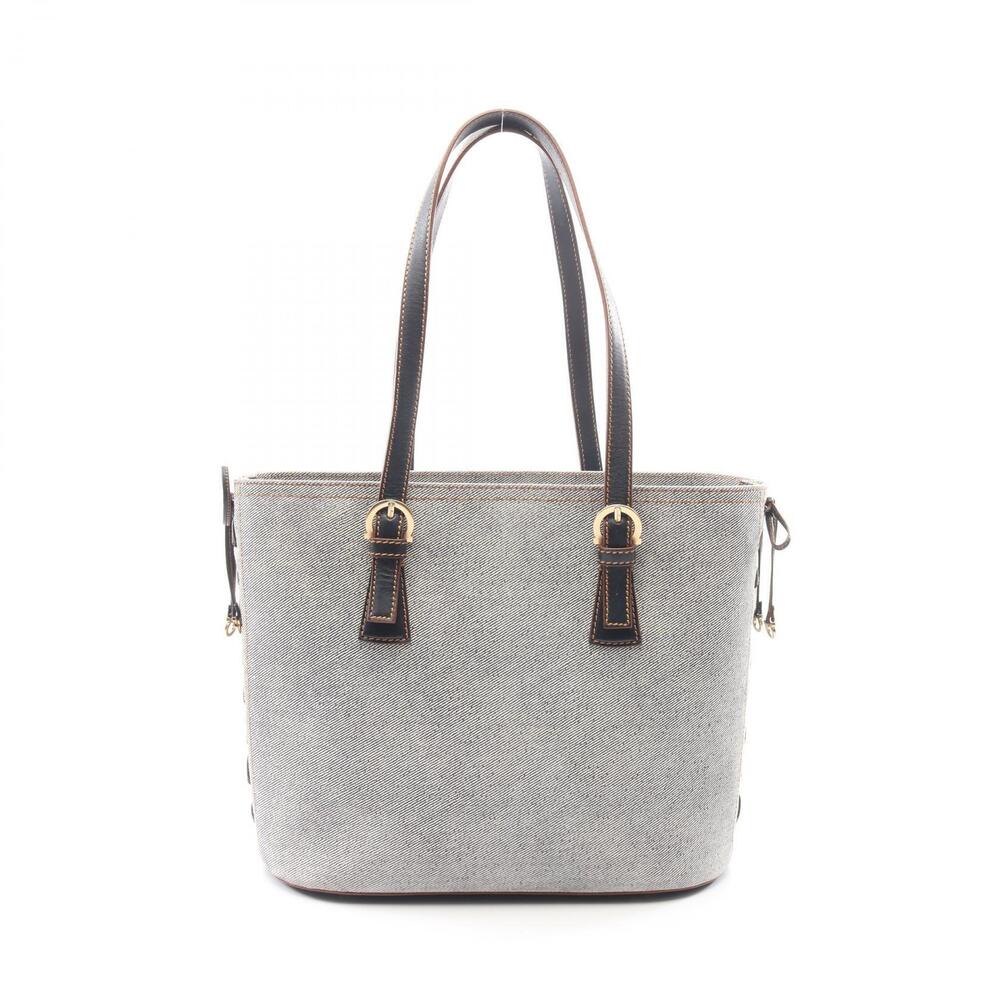 Salvatore Ferragamo Side Ribbon Tote Bag Denim Leather Gray Navy Blue